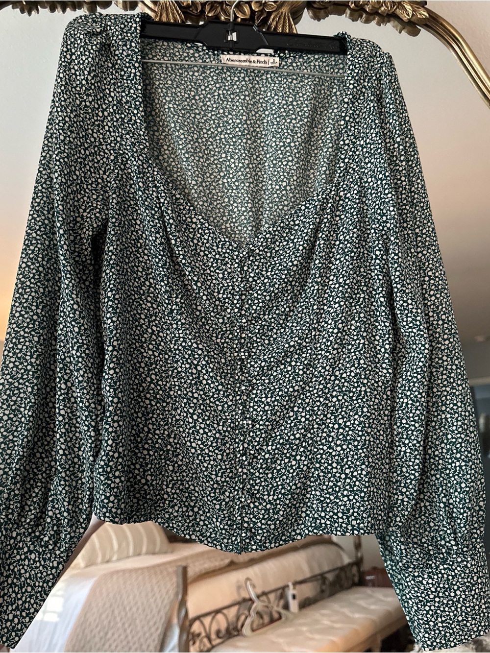 Abercrombie & Fitch Forest Green Micro Floral Button-Front Blouse